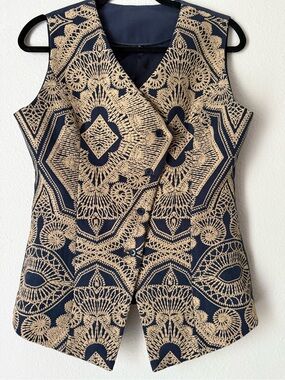 Vintage early 90s long embroidered vest, large